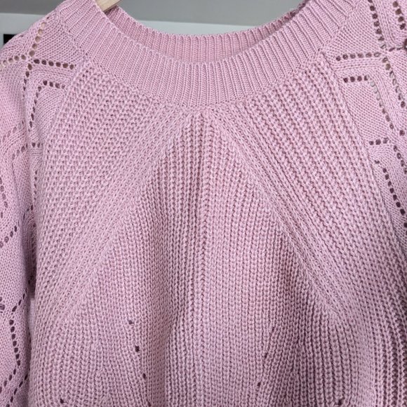 Blush Pink Cutout Pointelle Knit Sweater, XS/Pink - Picture 3 of 6
